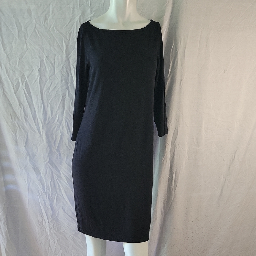 Eileen Fisher Black T-Shirt Dress Casual Basic Knee Length Stretchy XS